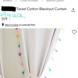 AQUA Tassel PotterybarnKids Blackout Curtains.  44 x 96